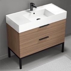 Modern Bathroom Vanity, Walnut, 40 inch, Free Standing